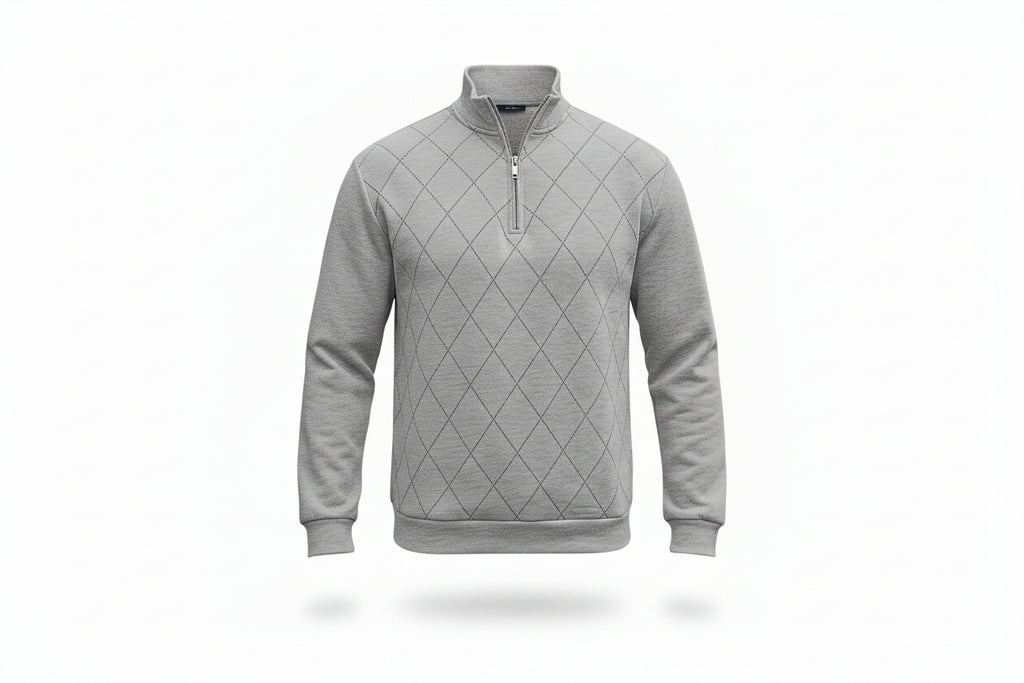 Herren Strickpullover mit Rautenmuster – Half-Zip Look