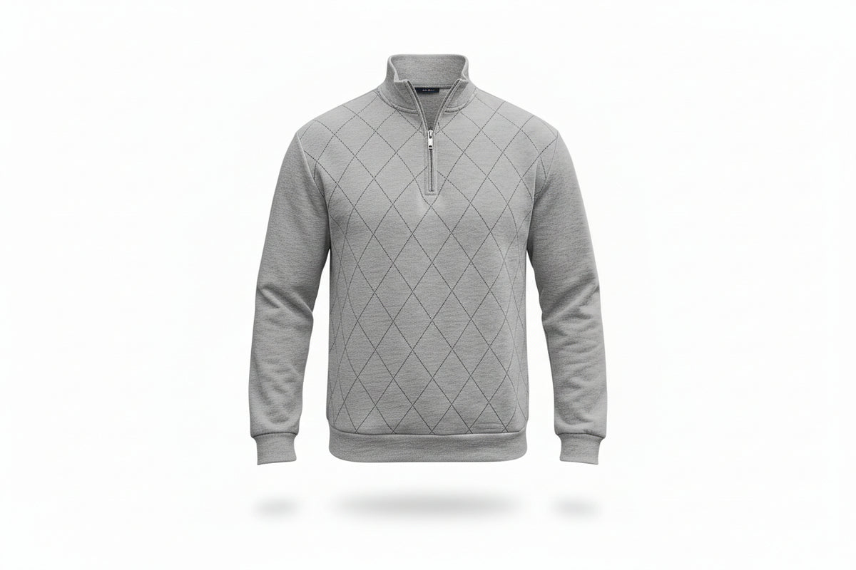 Herren Strickpullover mit Rautenmuster – Half-Zip Look