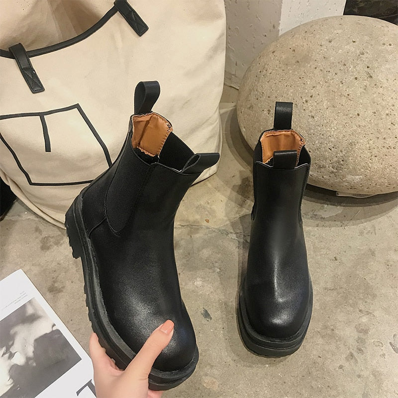 Damen Stiefeletten mit dickem Absatz und Plateau
