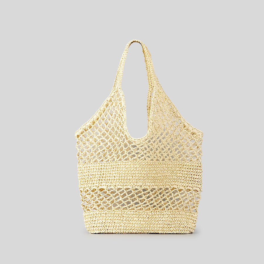 Modische Damen Handtasche aus Baumwoll-Hanf – Gestreifte Strick-Shopper