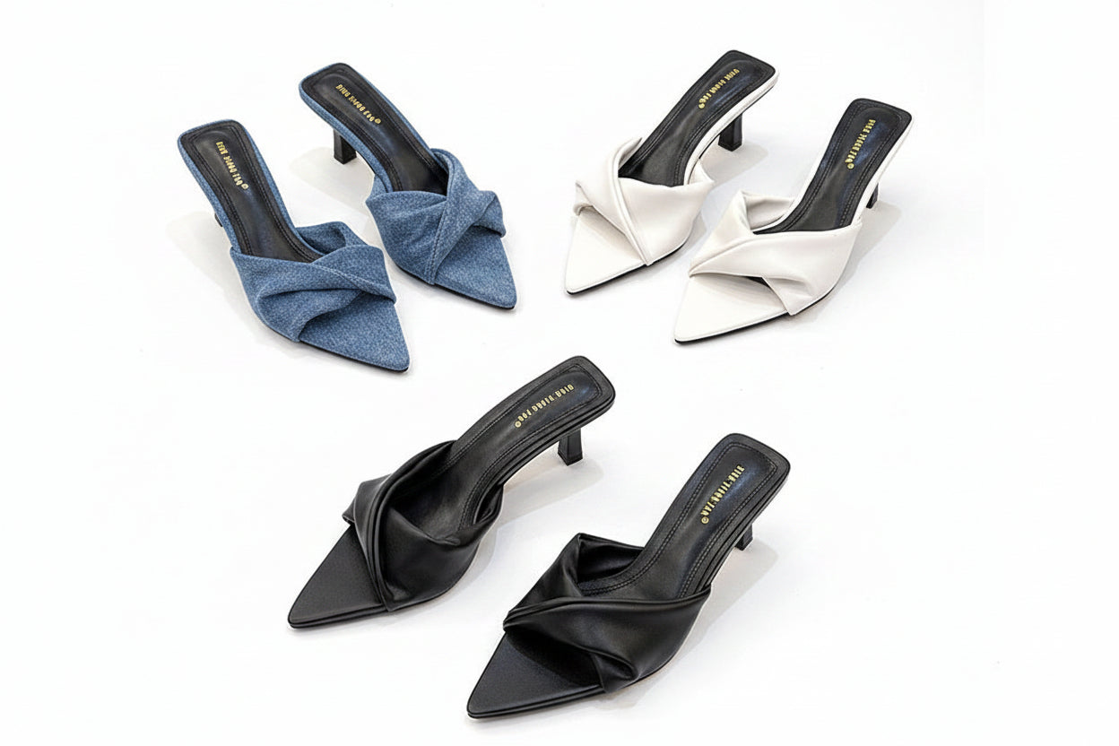 Elegante  Mule Sandalen mit Kitten Heel – Spitz