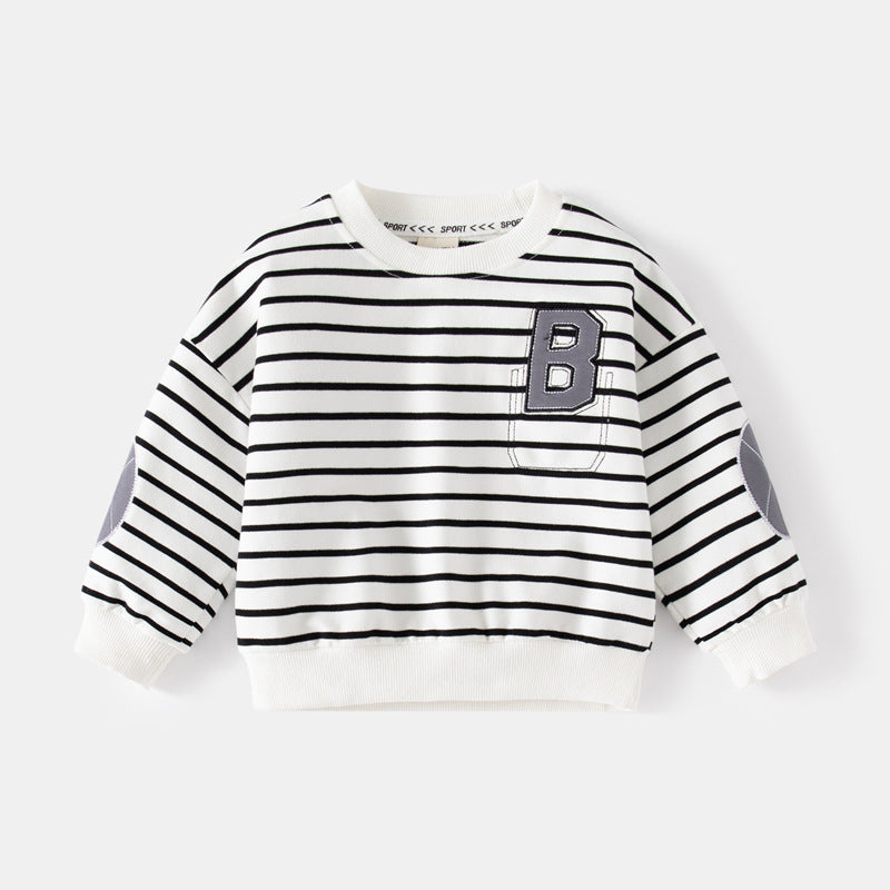 Gestreifter Kinder Pullover mit Buchstaben-Detail – Langarm Sweatshirt