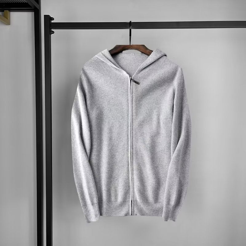 Herren Hoodie-Cardigan aus weichem Chenille-Strick – Lockerer Schnitt mit Kapuze