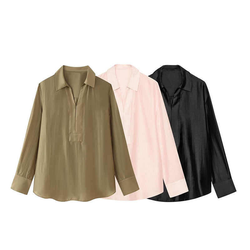 Damen Bluse mit Polokragen – Langarmbluse