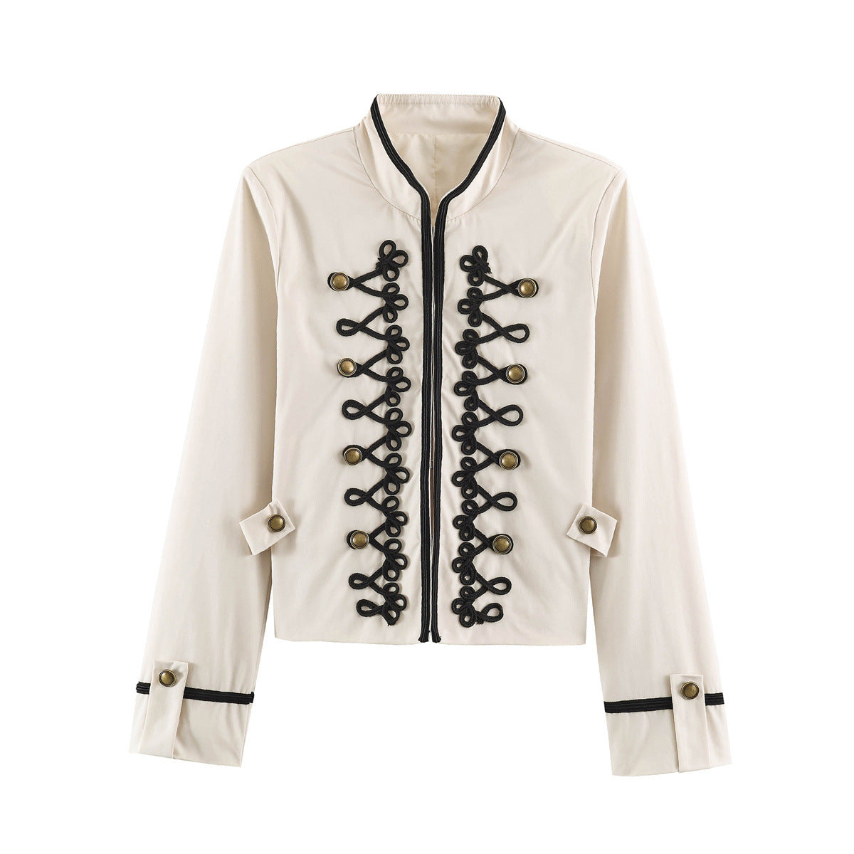 Damen Jacke mit Knotendetail & Blumenärmeln – Stehkragen