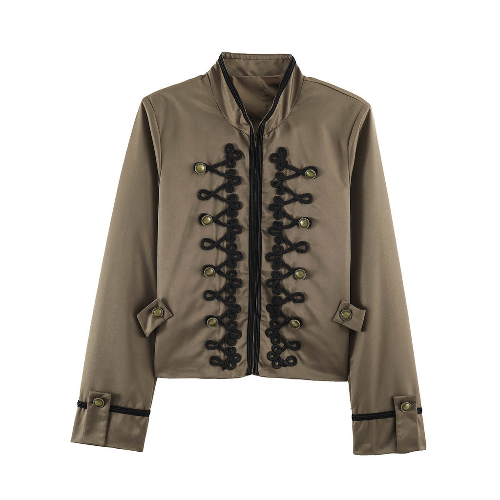 Damen Jacke mit Knotendetail & Blumenärmeln – Stehkragen