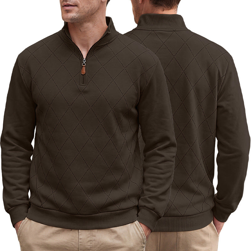 Herren Strickpullover mit Rautenmuster – Half-Zip Look