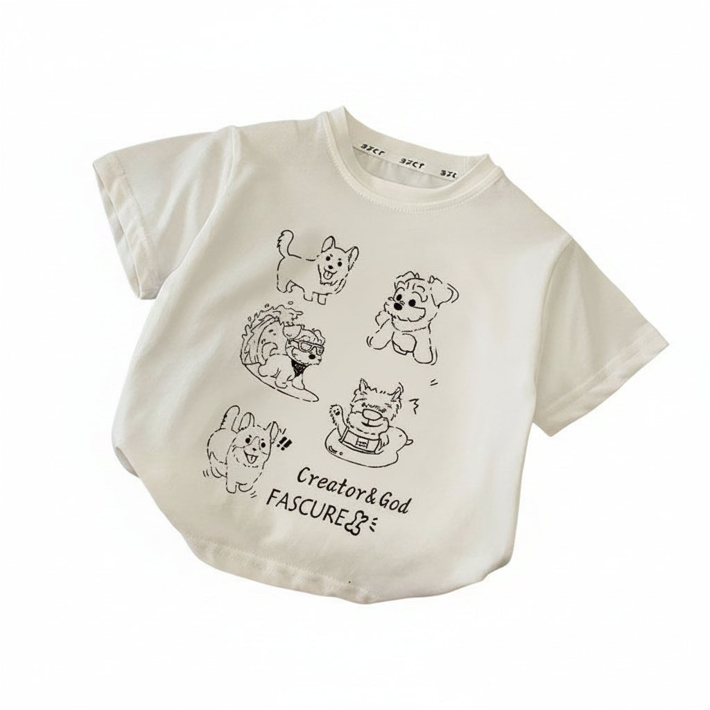 Kurzarm T-Shirt mit niedlichem Cartoon-Print – Baumwolle