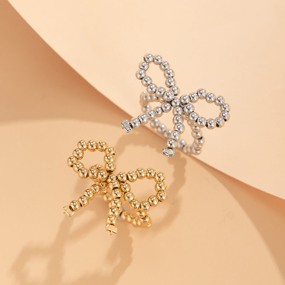 Perlen-Ringset mit Schleife – Größenverstellbar in Silber & Gold