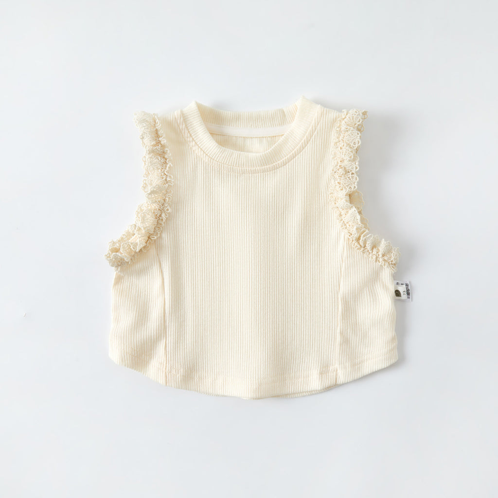 Cute Girls' Lace 2-teiliges Baby Sommer-Set mit Weste & Latzkleid – Unifarben