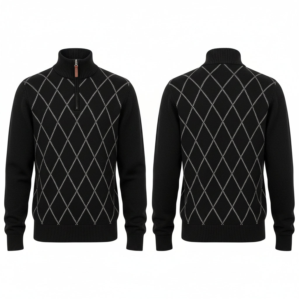 Herren Strickpullover mit Rautenmuster – Half-Zip Look
