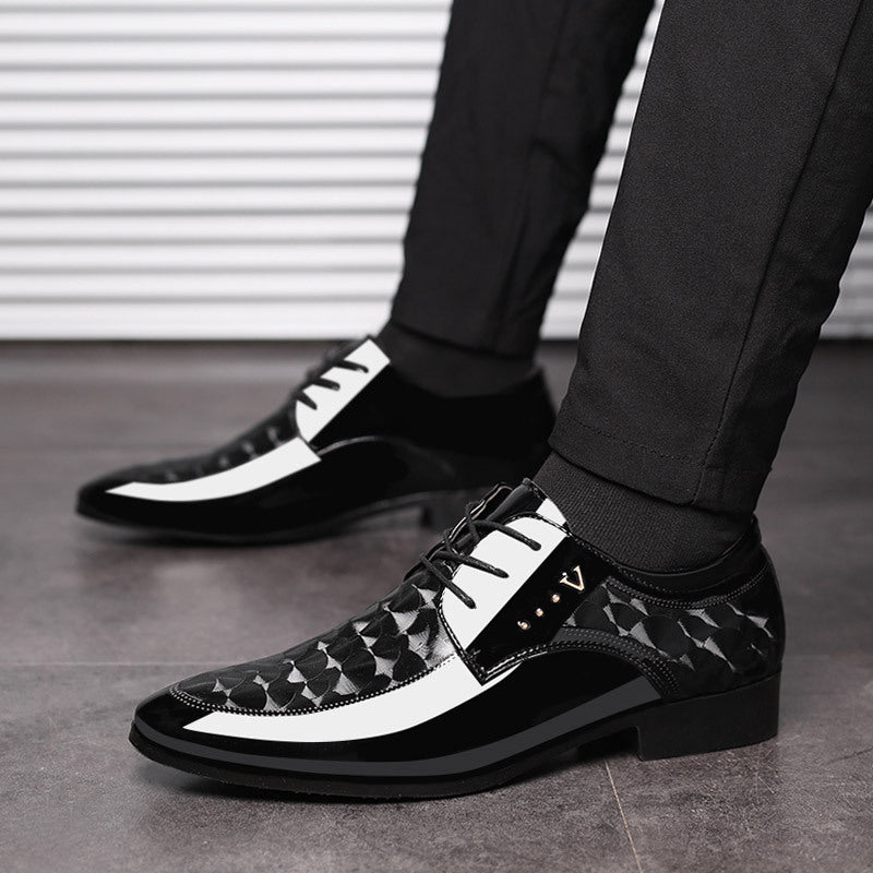 Schicke Business Herrenschuhe in Schwarz-Weiss mit Lack-Optik