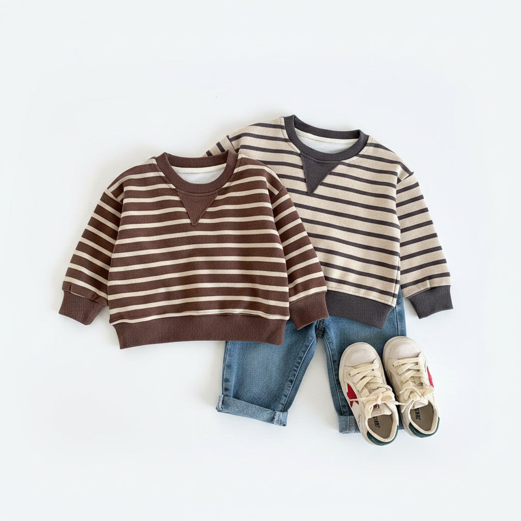 Gestreifter Kinder Pullover mit Rundhalsausschnitt – Langarm