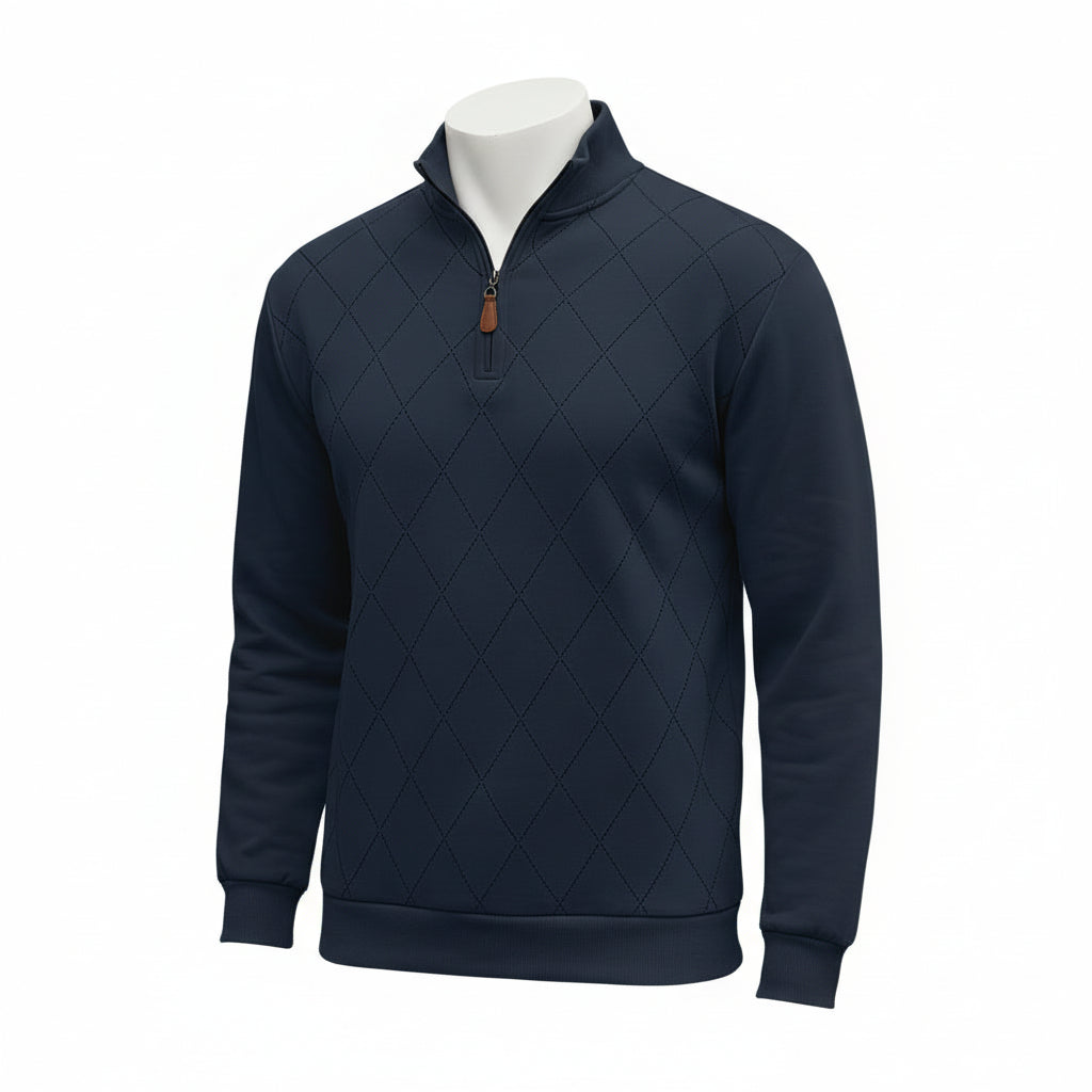 Herren Strickpullover mit Rautenmuster – Half-Zip Look
