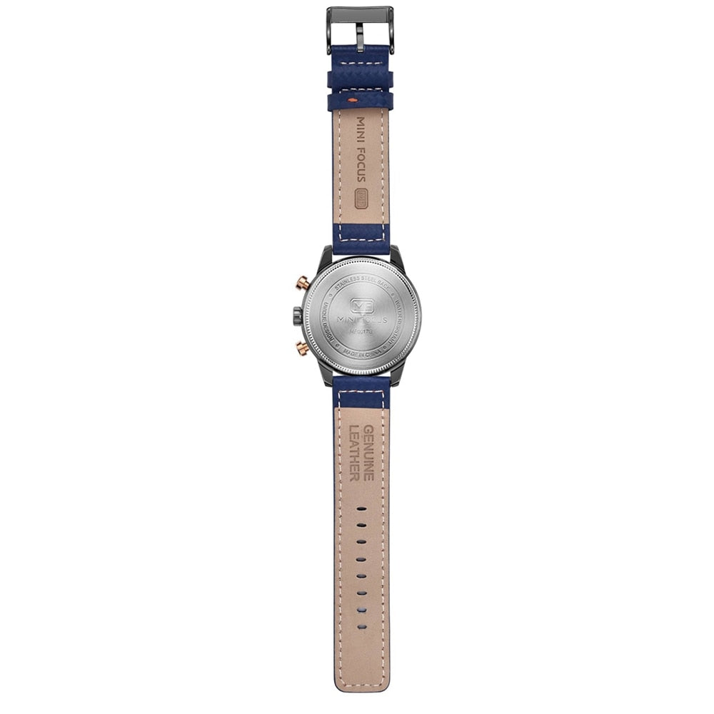 Herren Chronograph Armbanduhr in Blau – Elegantes Lederarmband