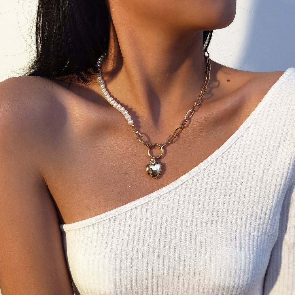 Elegante Damen-Halskette mit Perlen & Kettengliedern – Verstellbare Kette