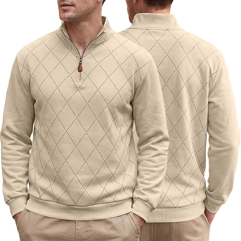 Herren Strickpullover mit Rautenmuster – Half-Zip Look