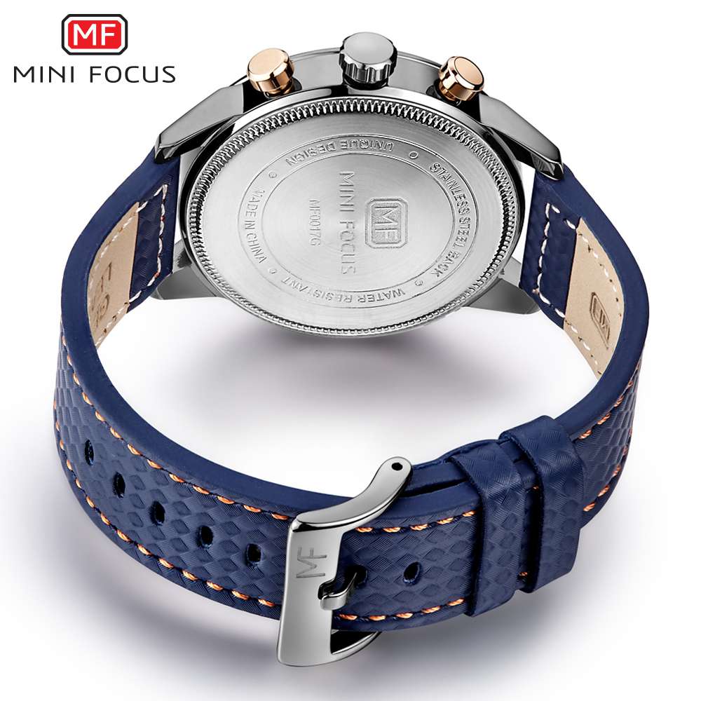 Herren Chronograph Armbanduhr in Blau – Elegantes Lederarmband