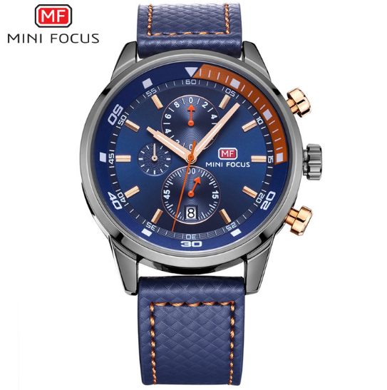Herren Chronograph Armbanduhr in Blau – Elegantes Lederarmband