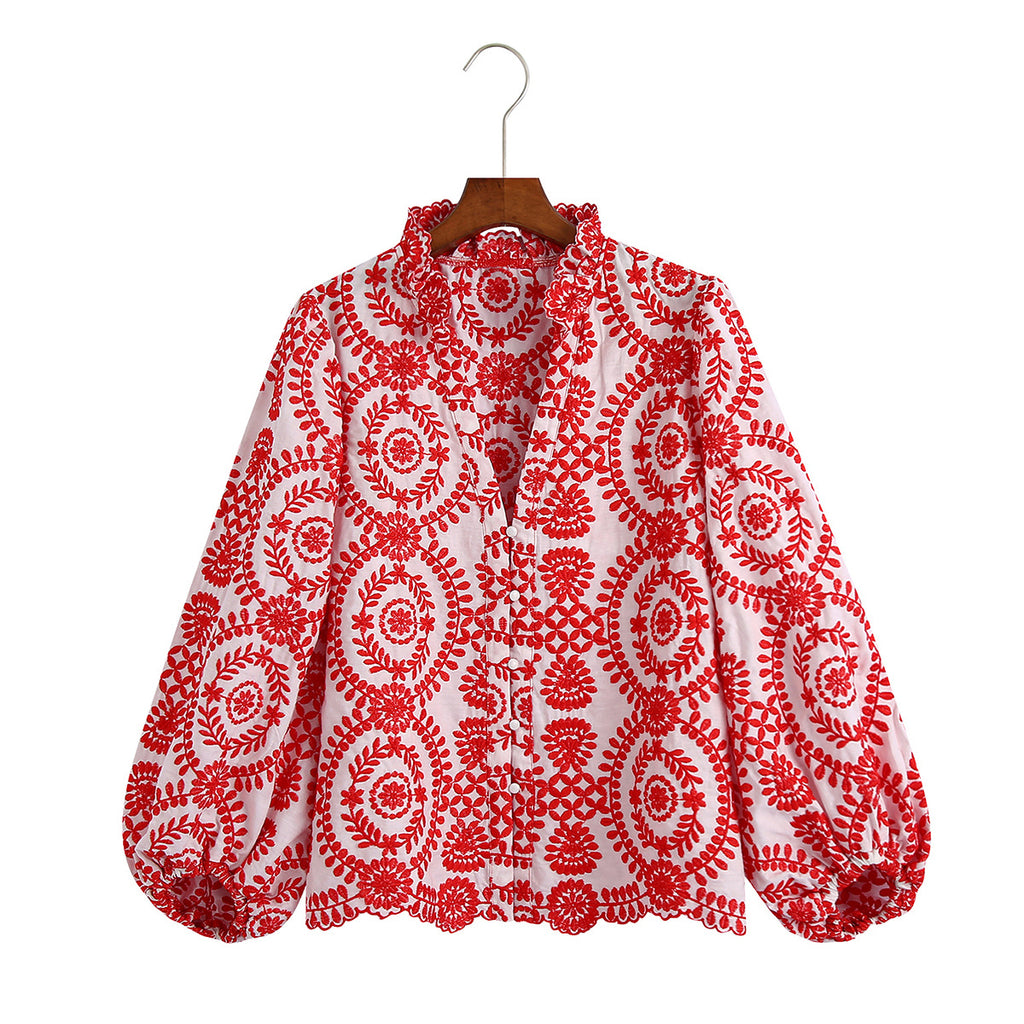 Florale bestickte Bluse aus Baumwollmix – Moderner Streetstyle