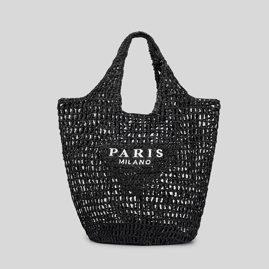 Modische Damen Handtasche aus Baumwoll-Hanf – Gestreifte Strick-Shopper