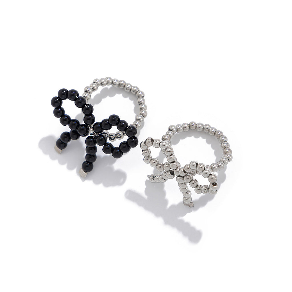 Pearl Ring Set with Bow – Adjustable in Silver & Gold
