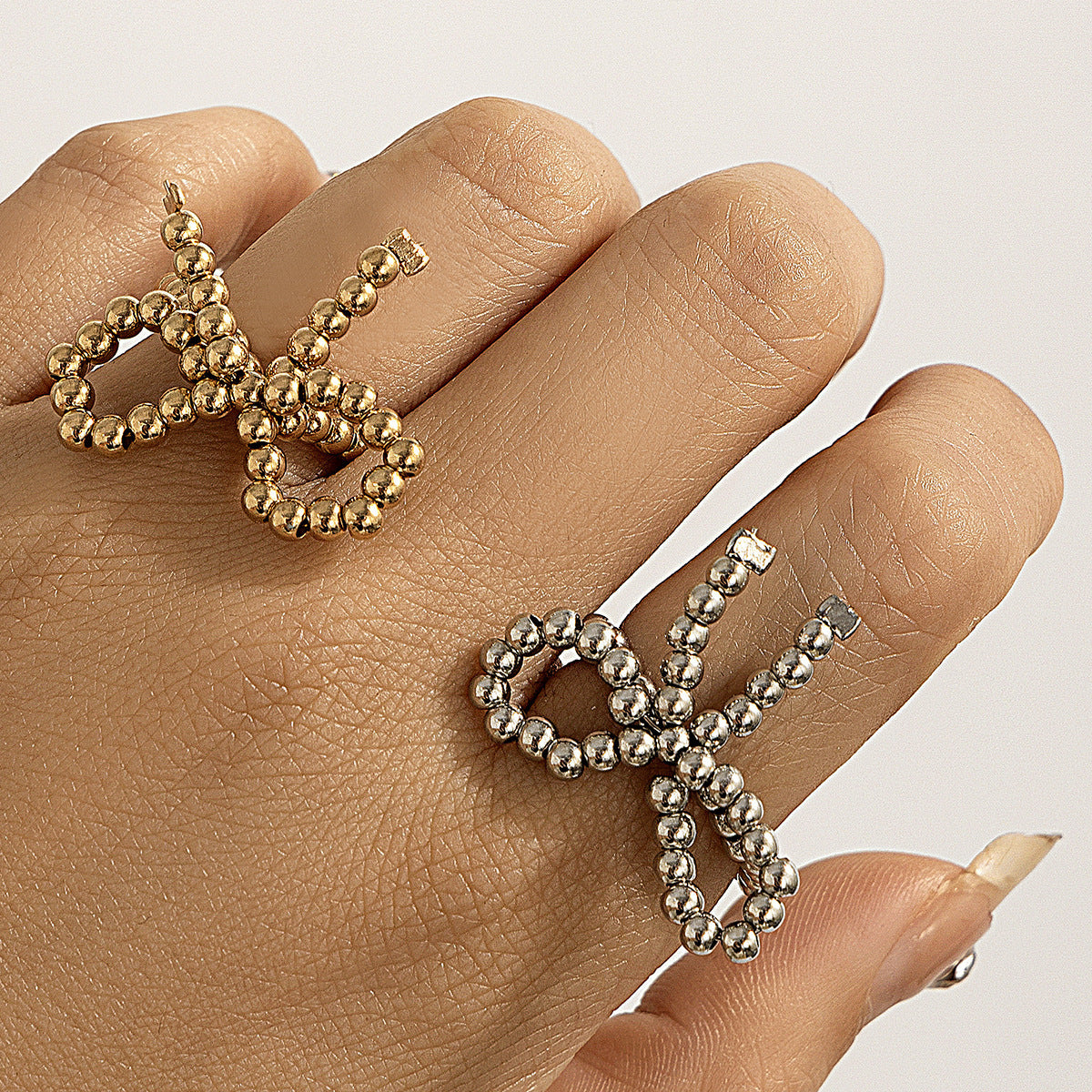 Perlen-Ringset mit Schleife – Größenverstellbar in Silber & Gold