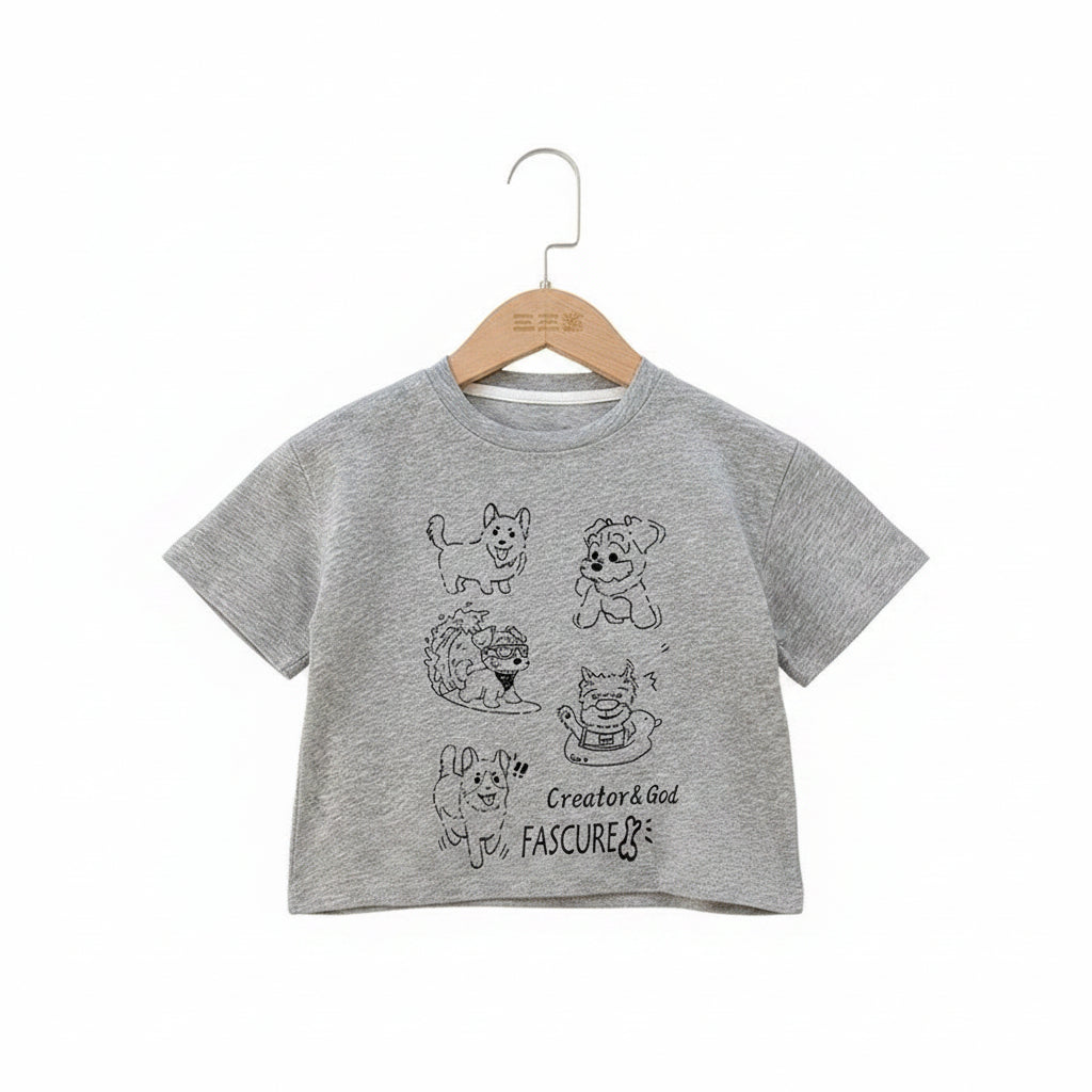 Kurzarm T-Shirt mit niedlichem Cartoon-Print – Baumwolle