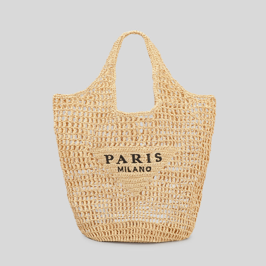 Modische Damen Handtasche aus Baumwoll-Hanf – Gestreifte Strick-Shopper