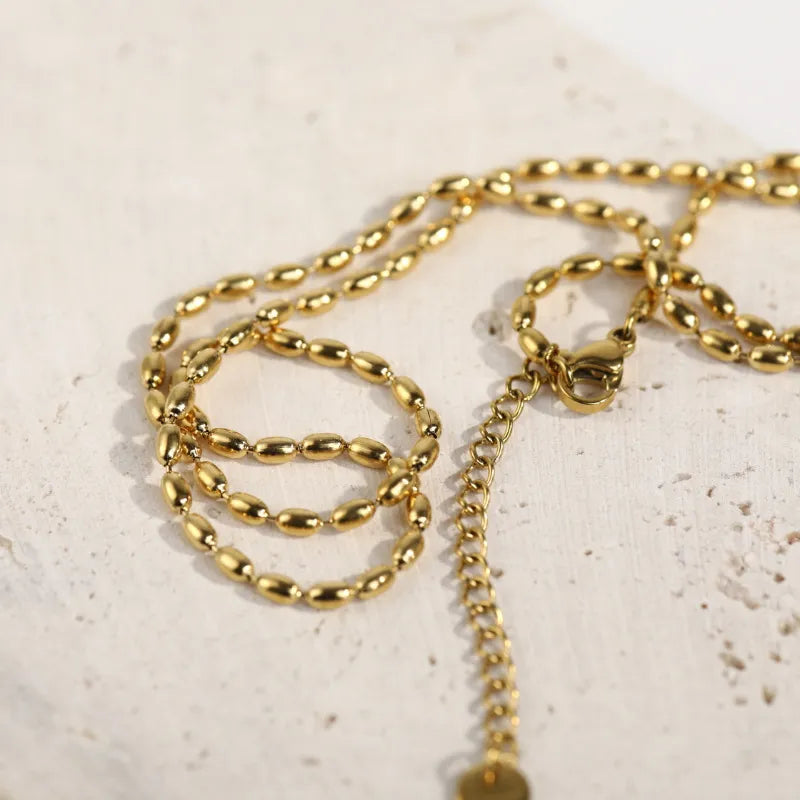 Wasserfeste Edelstahl, Halskette mit Perlen – Verstellbarer Schmuck