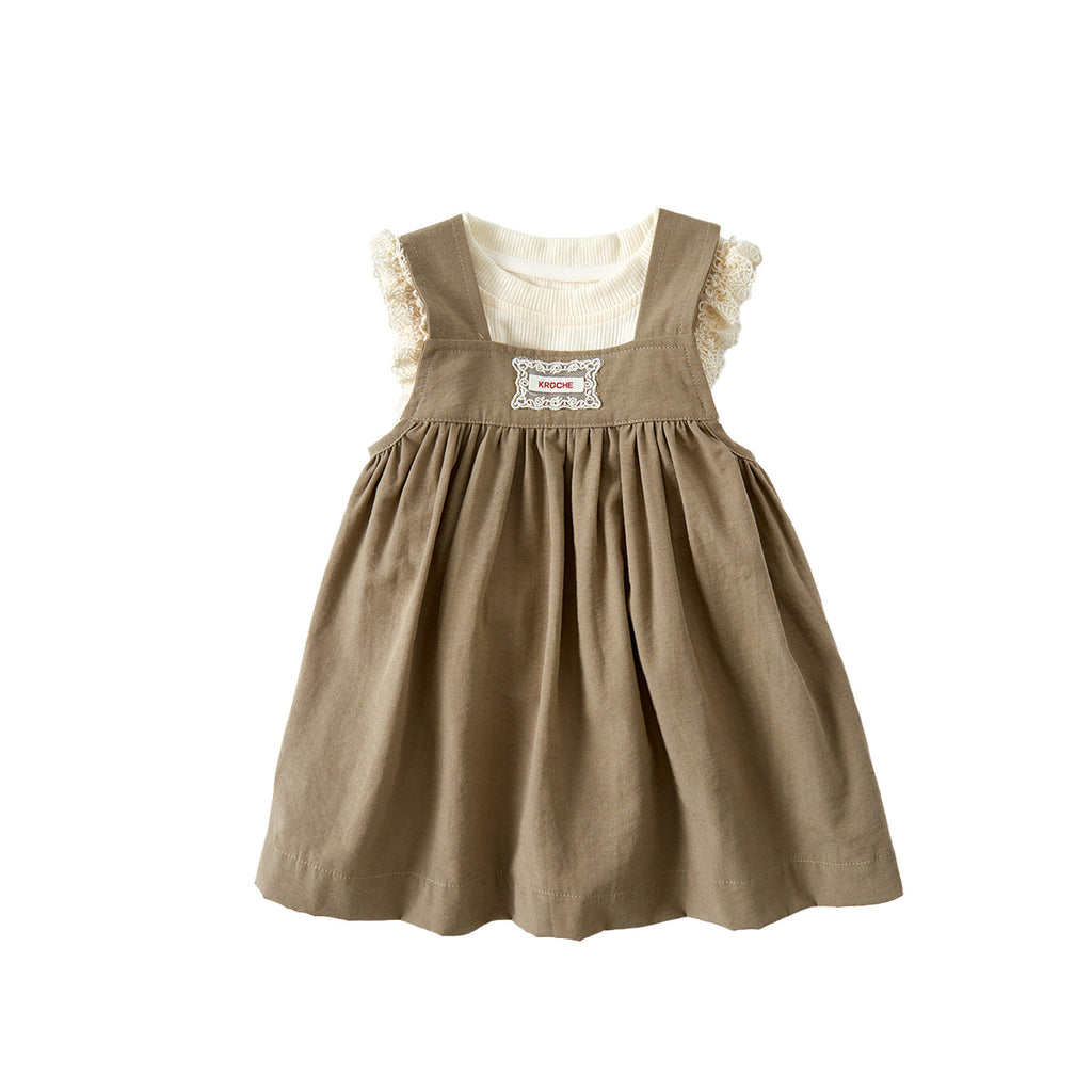 Cute Girls' Lace 2-teiliges Baby Sommer-Set mit Weste & Latzkleid – Unifarben