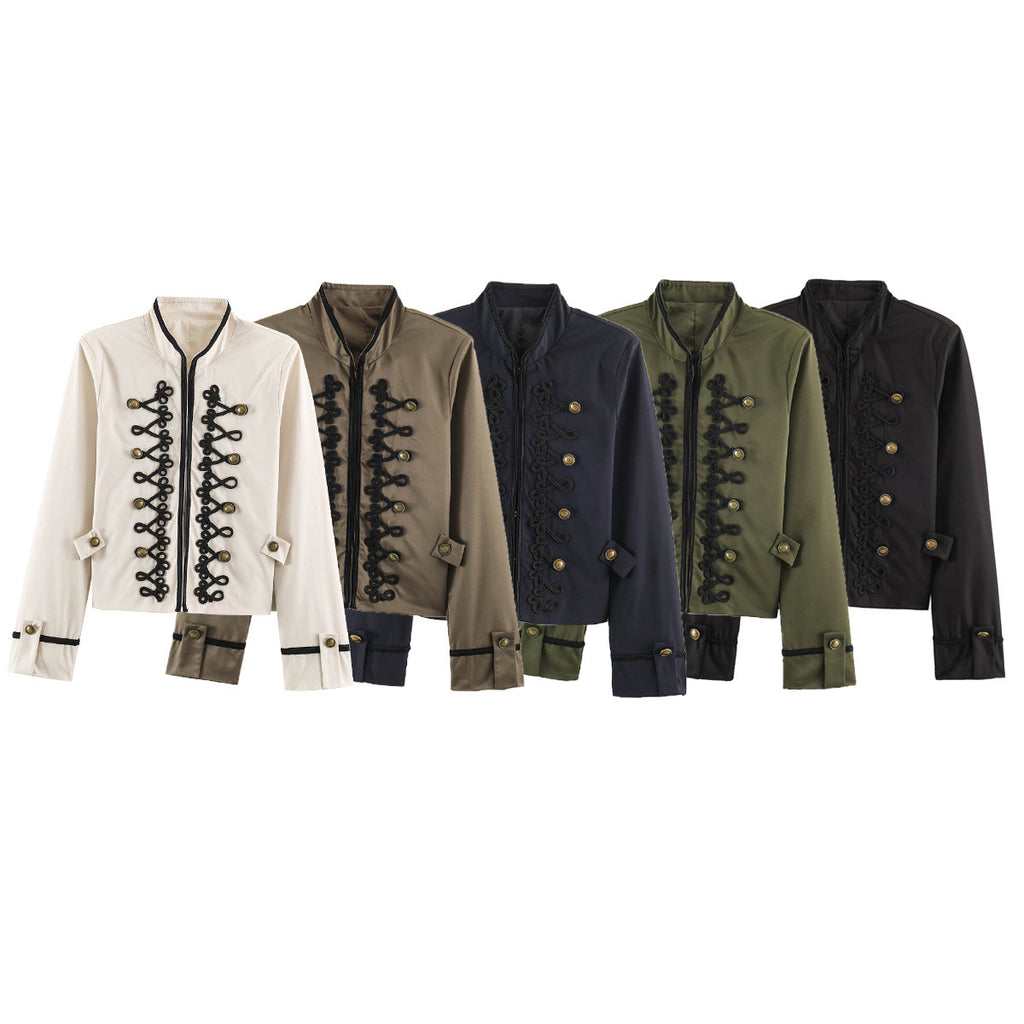 Damen Jacke mit Knotendetail & Blumenärmeln – Stehkragen