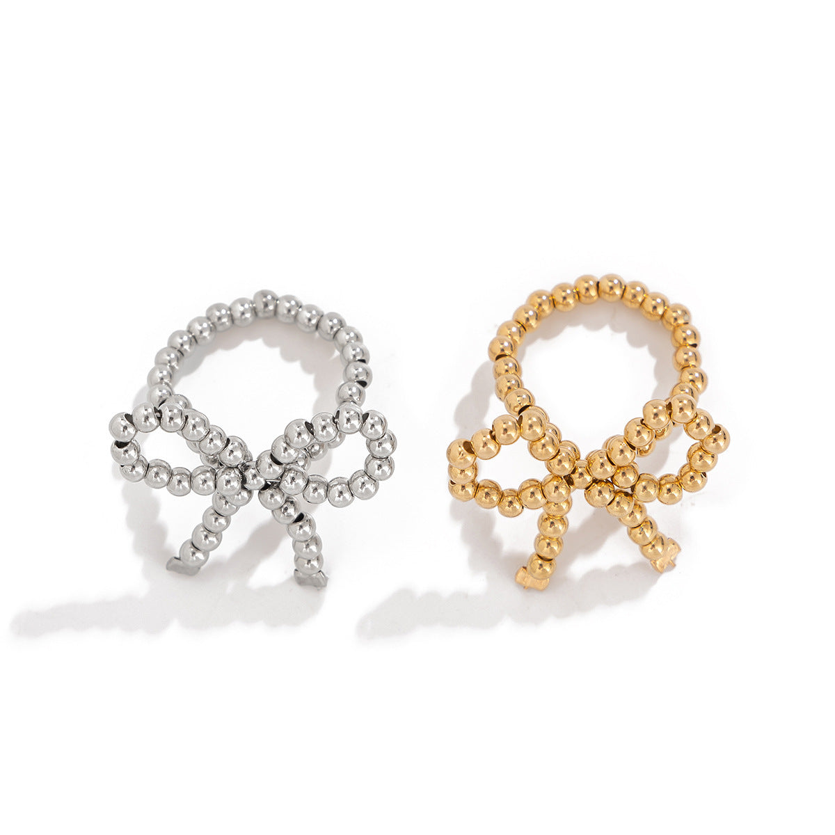 Perlen-Ringset mit Schleife – Größenverstellbar in Silber & Gold