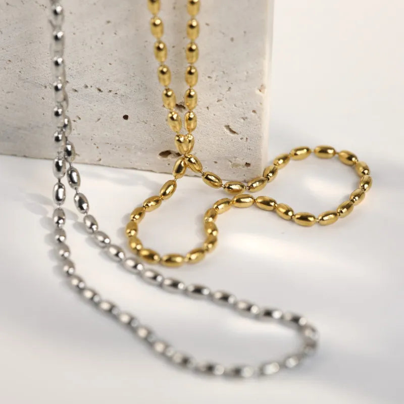 Wasserfeste Edelstahl, Halskette mit Perlen – Verstellbarer Schmuck