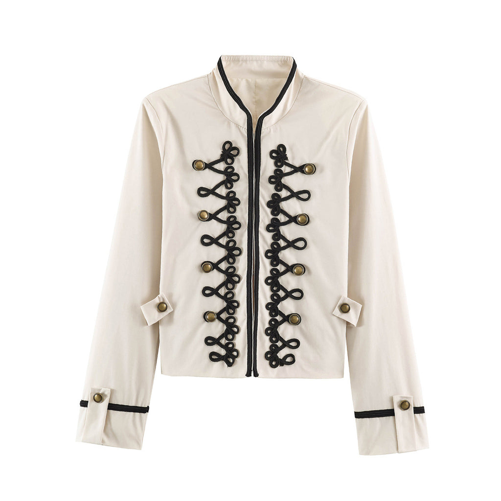 Damen Jacke mit Knotendetail & Blumenärmeln – Stehkragen