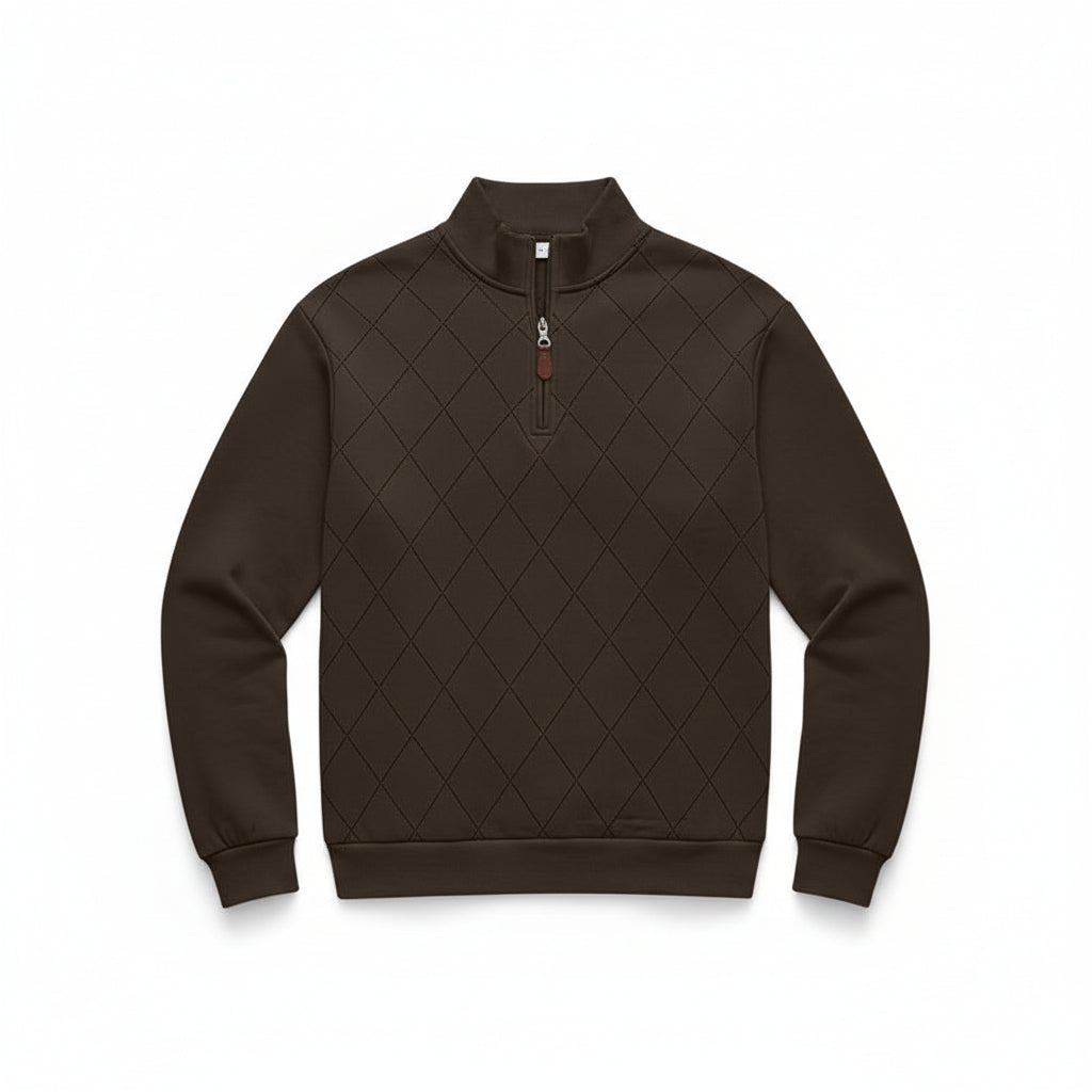 Herren Strickpullover mit Rautenmuster – Half-Zip Look
