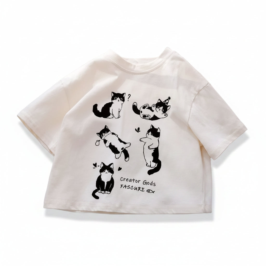 Kurzarm T-Shirt mit niedlichem Cartoon-Print – Baumwolle
