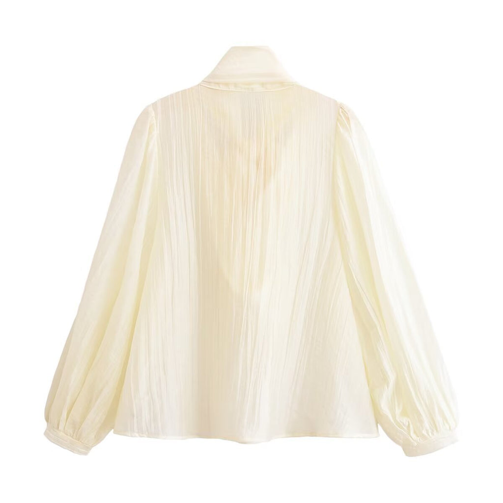 Damen Bluse mit Schleife – Elegante Langarmbluse mit Ballonärmeln