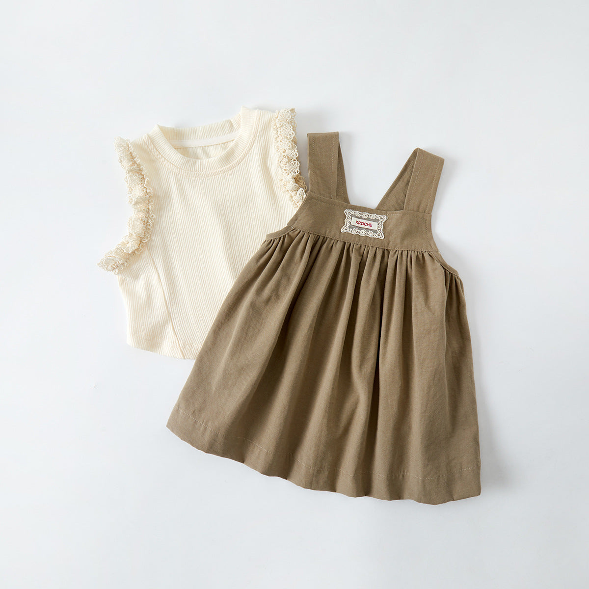 Cute Girls' Lace 2-teiliges Baby Sommer-Set mit Weste & Latzkleid – Unifarben