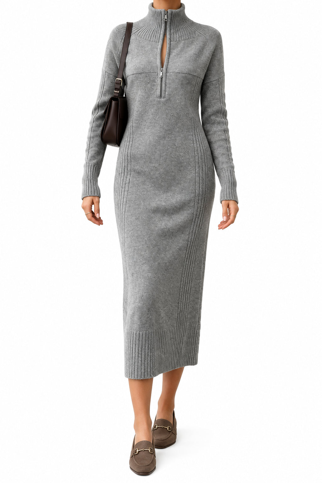 Half-Zip Midi Kleid – Damen Look