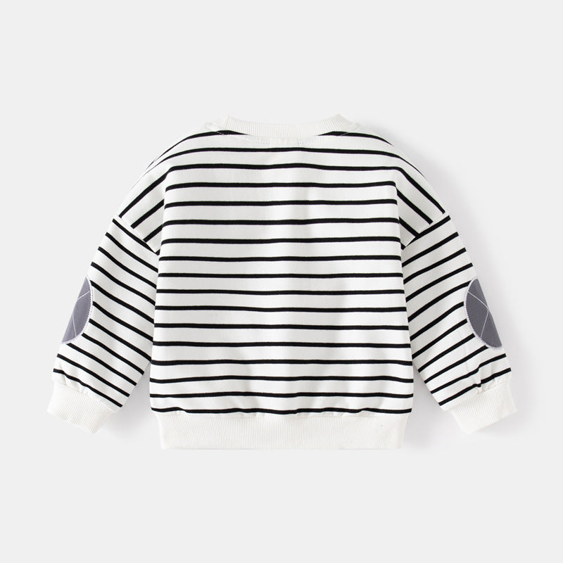 Gestreifter Kinder Pullover mit Buchstaben-Detail – Langarm Sweatshirt