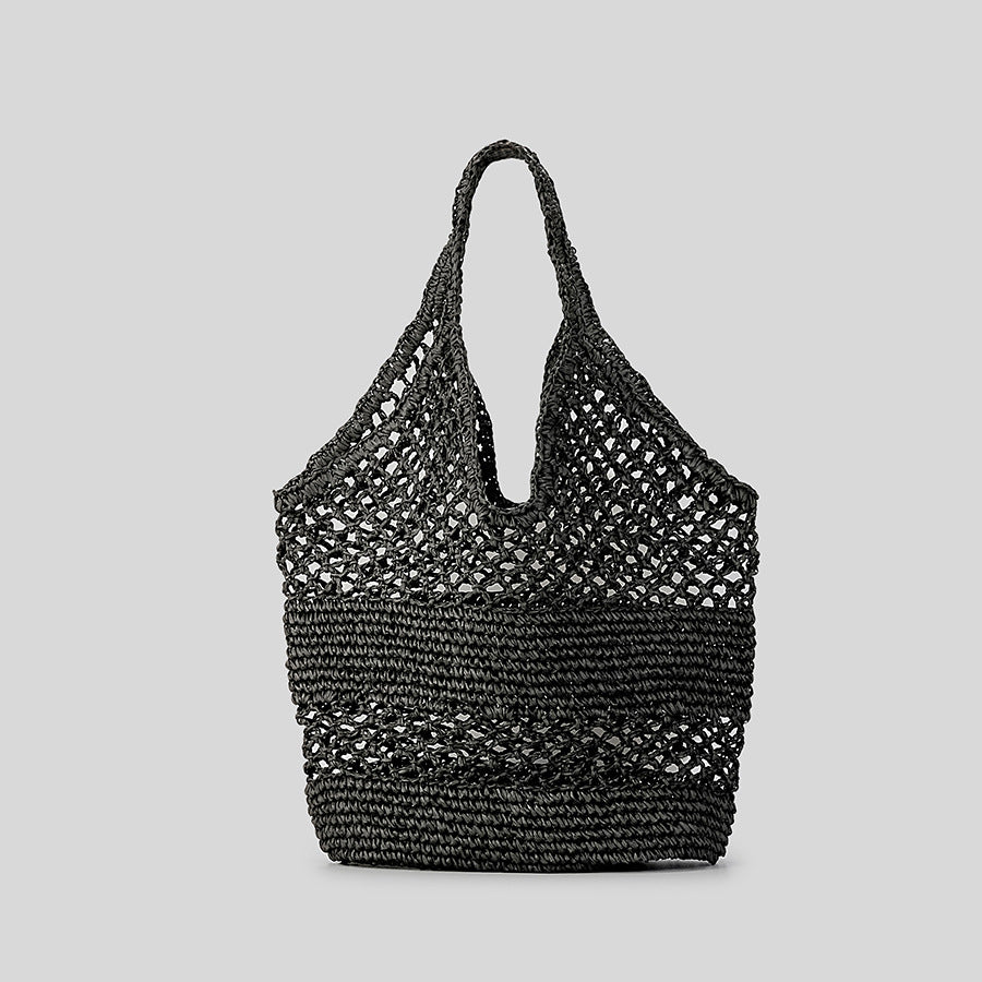 Modische Damen Handtasche aus Baumwoll-Hanf – Gestreifte Strick-Shopper