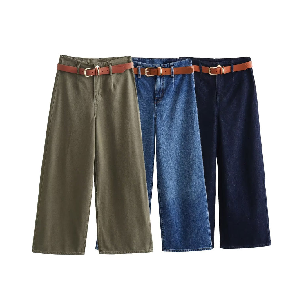 Damen Baggy Jeans mit hoher Taille und Gürtel