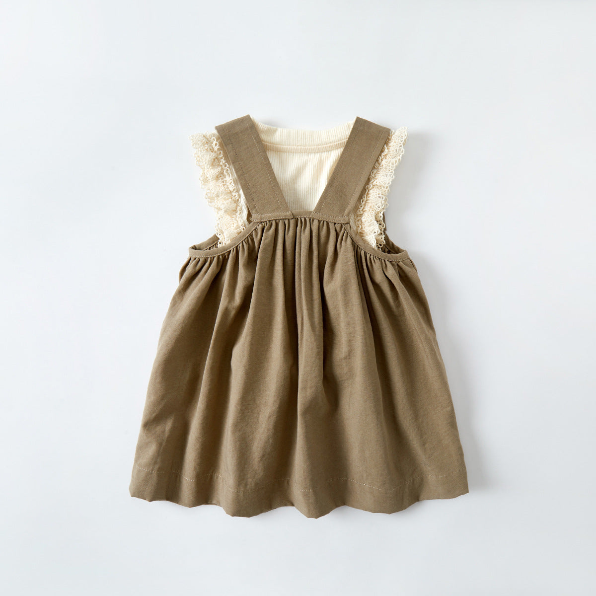 Cute Girls' Lace 2-teiliges Baby Sommer-Set mit Weste & Latzkleid – Unifarben