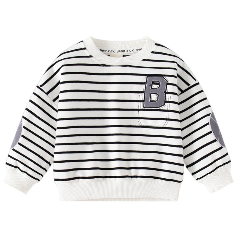 Gestreifter Kinder Pullover mit Buchstaben-Detail – Langarm Sweatshirt