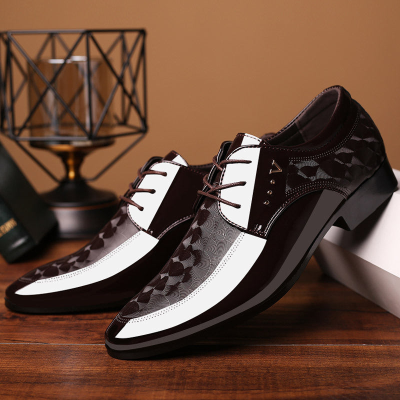 Schicke Business Herrenschuhe in Schwarz-Weiss mit Lack-Optik