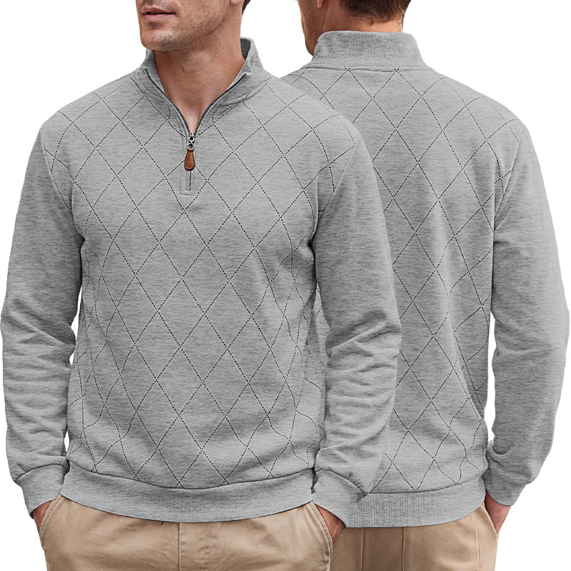 Herren Strickpullover mit Rautenmuster – Half-Zip Look