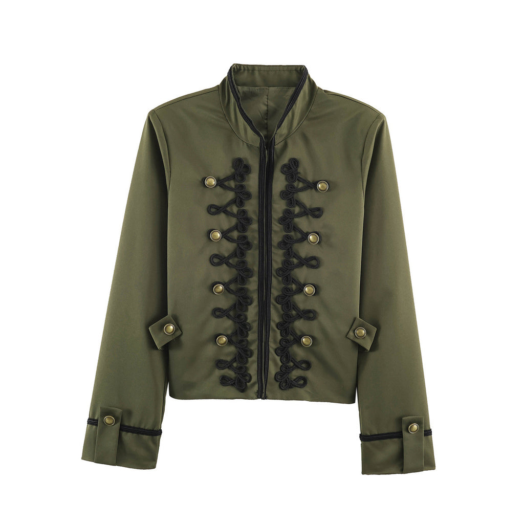 Damen Jacke mit Knotendetail & Blumenärmeln – Stehkragen