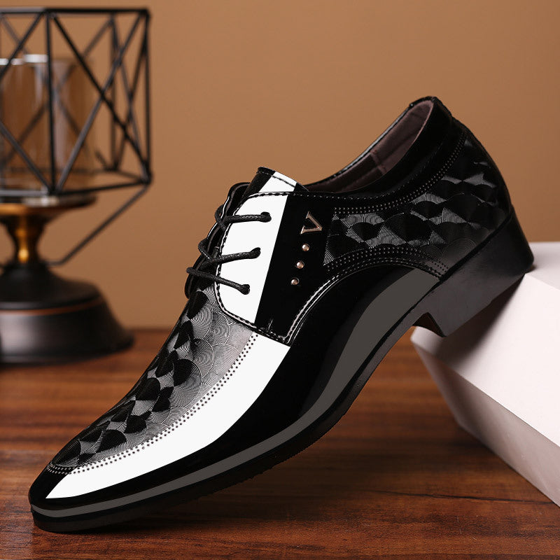 Schicke Business Herrenschuhe in Schwarz-Weiss mit Lack-Optik
