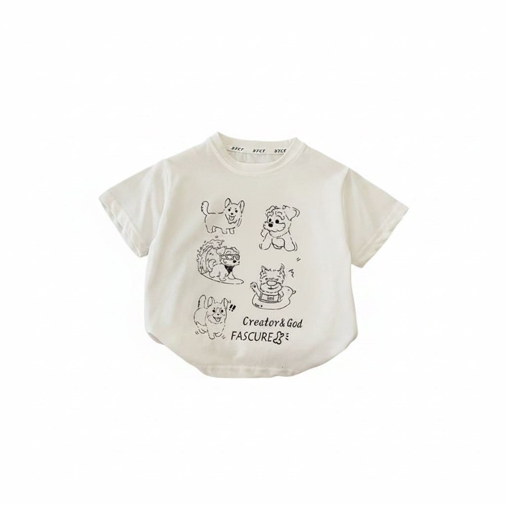 Kurzarm T-Shirt mit niedlichem Cartoon-Print – Baumwolle